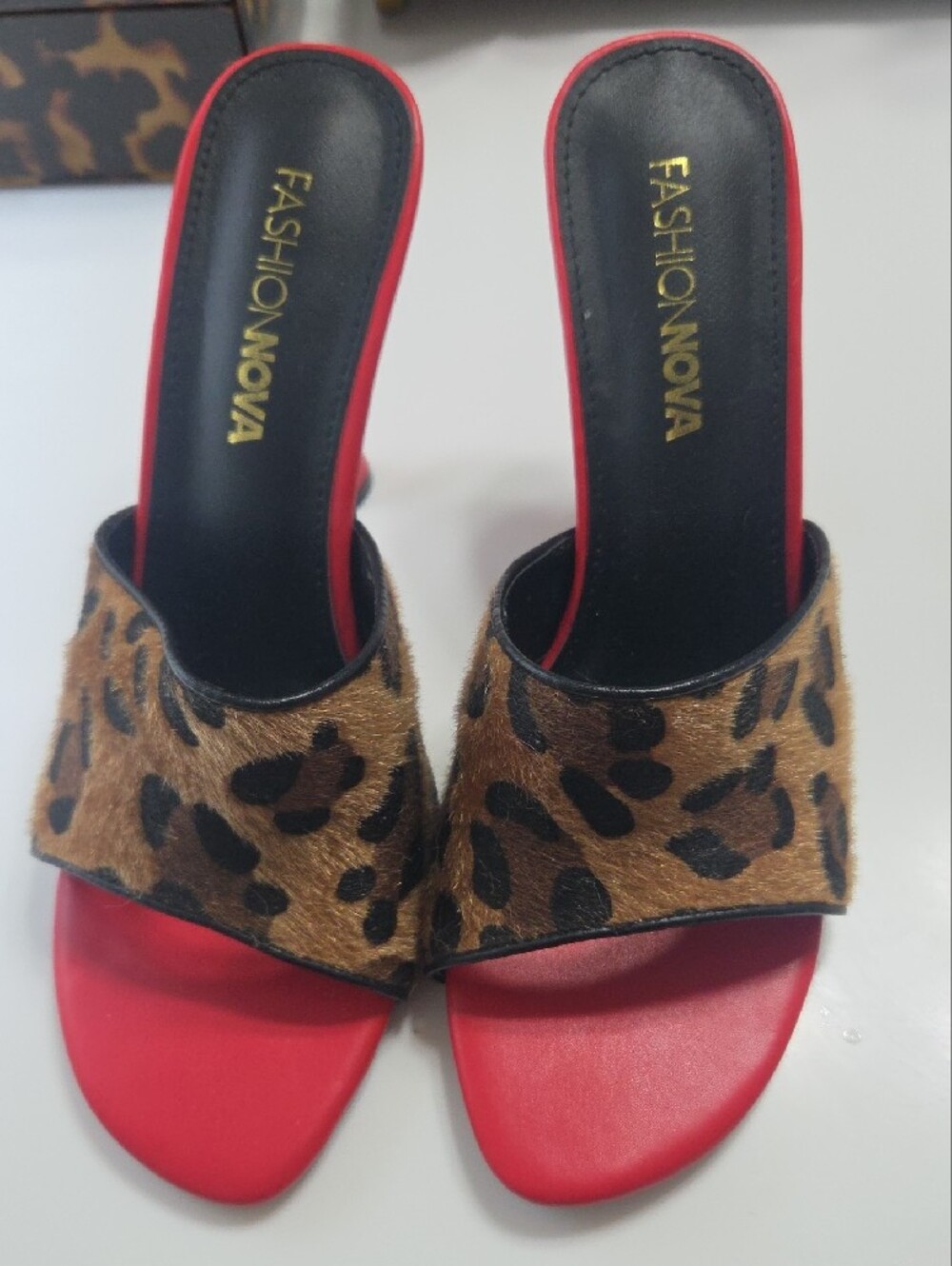Fashion Nova Red Leopard Slide Heels - Picture 3 of 6